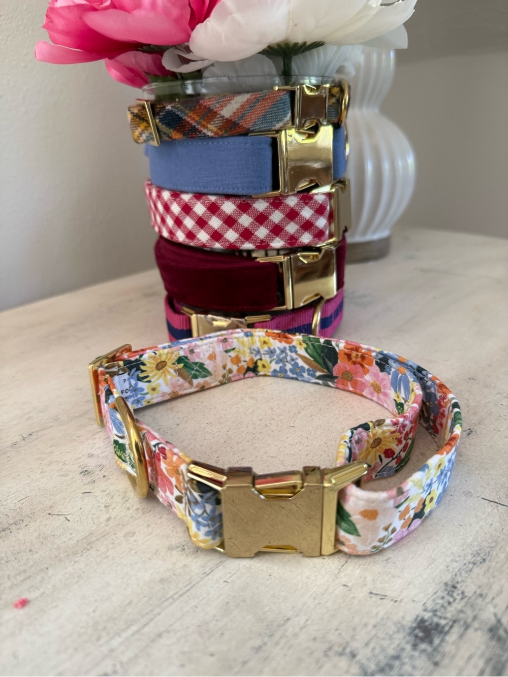 The Foggy Dog Floral Gold-Buckle Adjustable Dog Collar SizeL